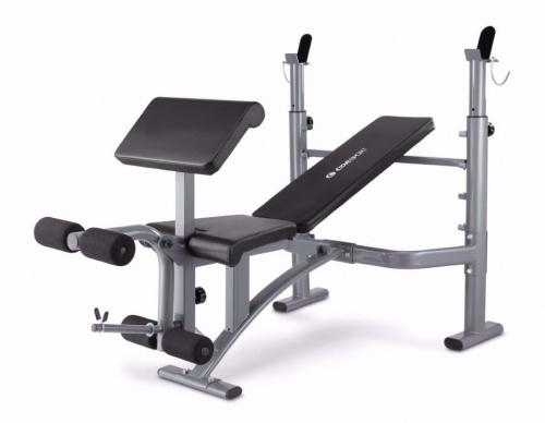 Bench with bar support, leg extension, arm curl